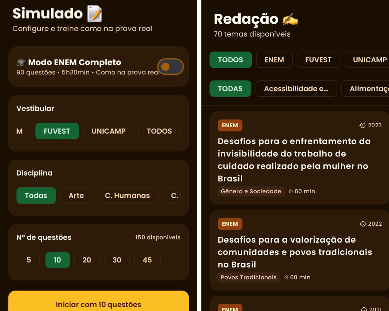 Tela do aplicativo Tita com cronograma personalizado para vestibular