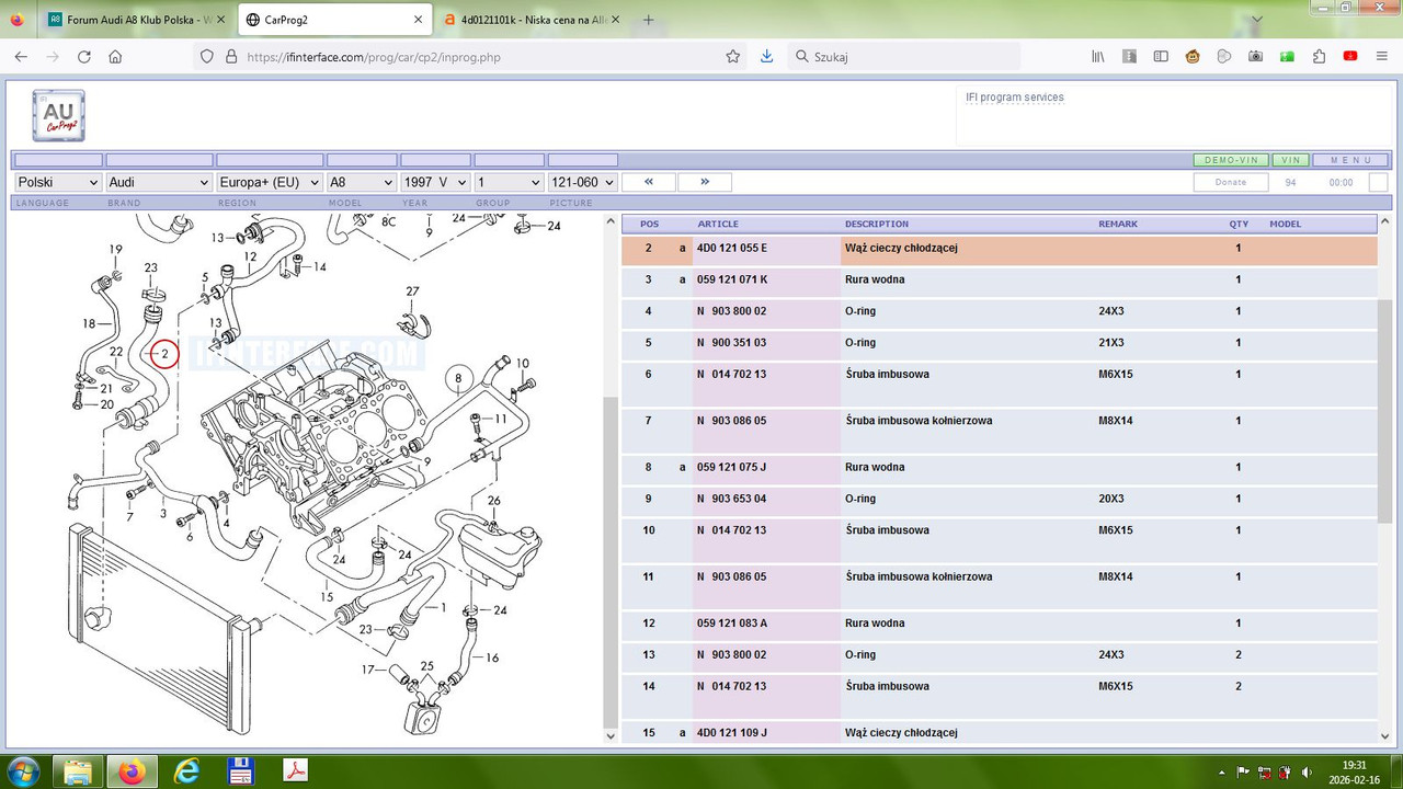 wąż cieczy chłodzącej 4D0121055E