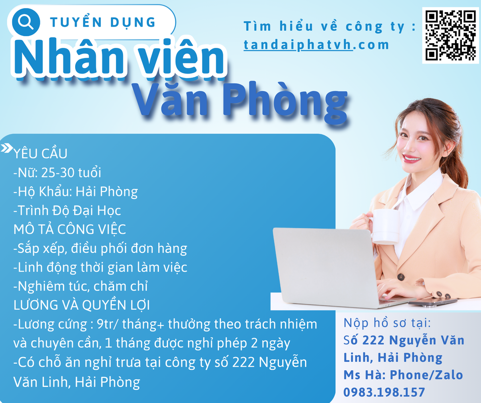 Tuyển dụng nhân viên văn phòng với mức lương 9 triệu / tháng