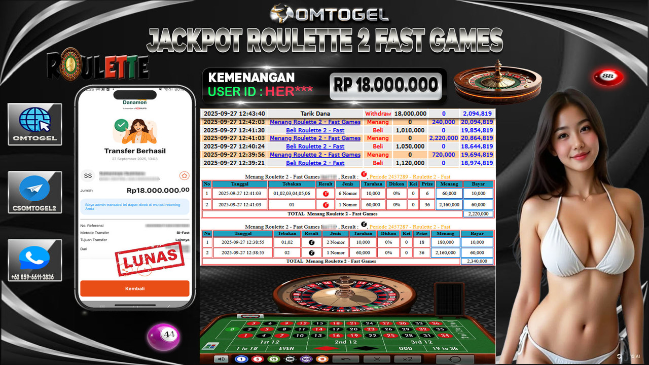 OMTOGEL JACKPOT LIVE GAMES ROULETTE 2 - FAST 18 JUTA DI BAYAR LUNAS ,-