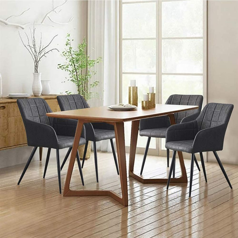 Lot De 2 Chaise De Salle à Manger Chaise De Cuisine Rembourrée En Métal Pied, Faux Cuir Chaises, Gris Clair 12 Lot De 2 Chaise De Salle à Manger Chaise De Cuisine Rembourrée En Métal Pied, Faux Cuir Chaises, Gris Clair -Homcomes Boutique