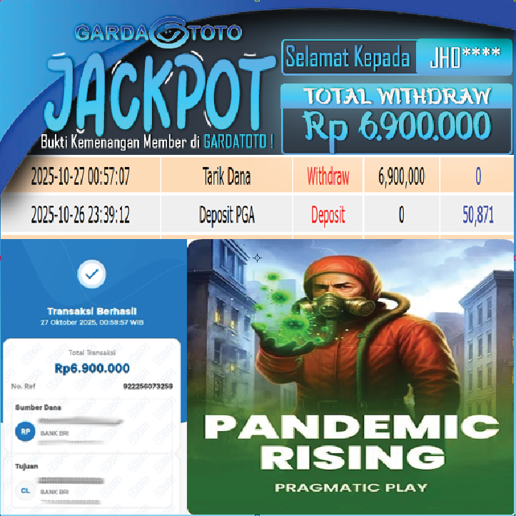 JACKPOT DI PERMAINAN SLOT PANDEMIC RISING WD Rp 6,900,000,- DIBAYAR LUNAS