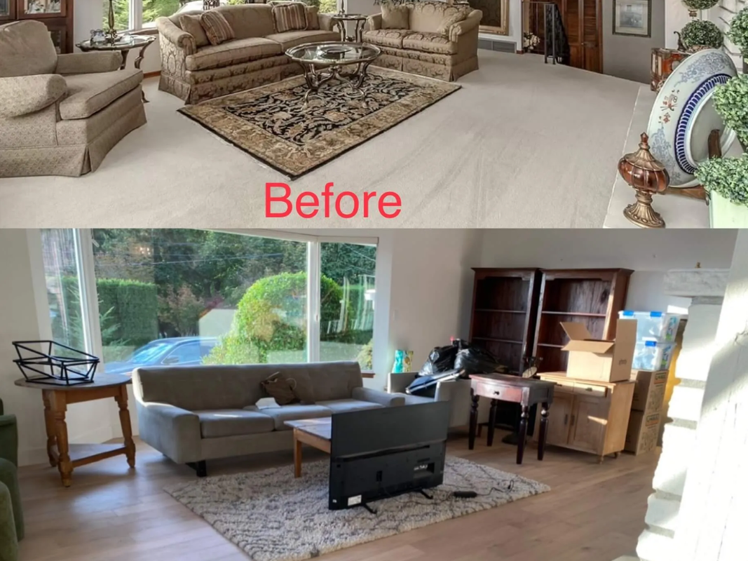 Wide plank hardwood flooring in open concept living space
