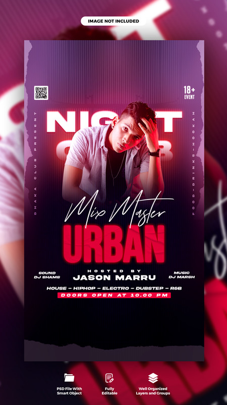 Urban dj club night party flyer and poster template