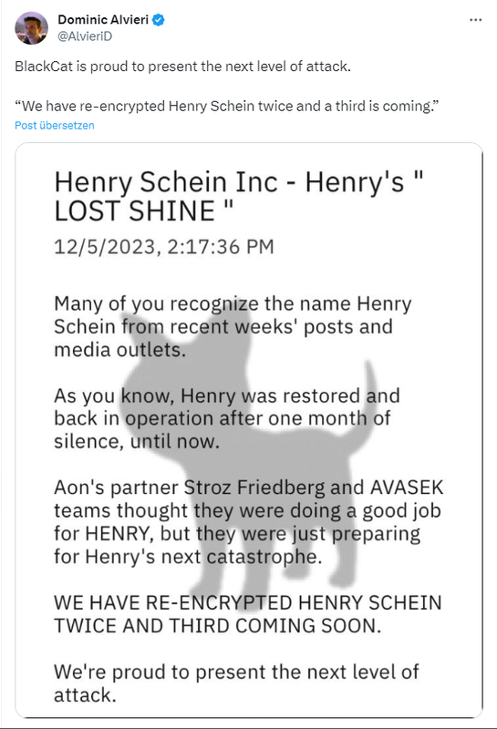 BlackCat/ALPHV attack on Henry Schein Inc.