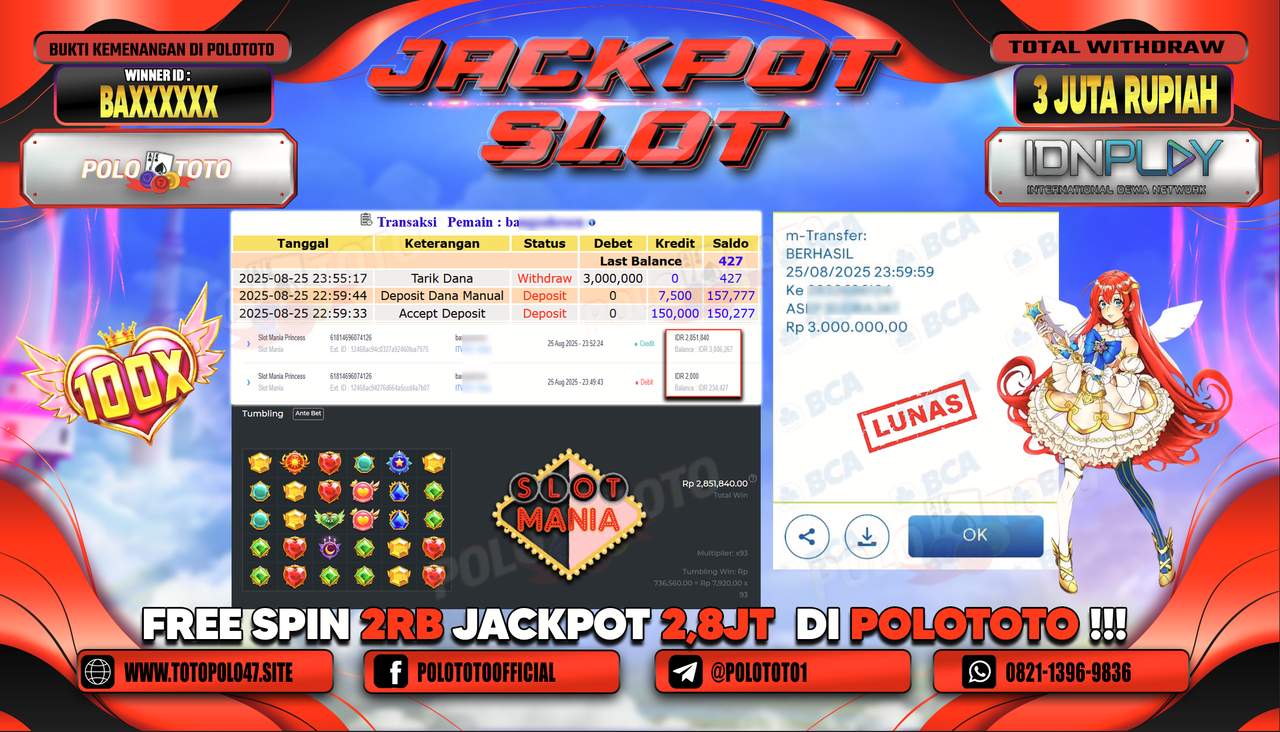 POLOTOTO JACKPOT SLOT STARLIGHT PRINCESS Rp.3.000.000,-