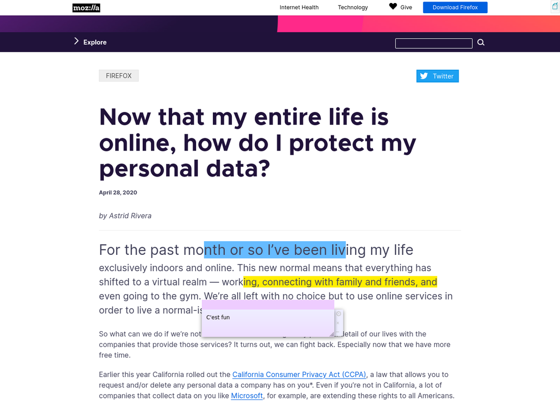 Annotations avec l'extension Textmarker pour Firefox