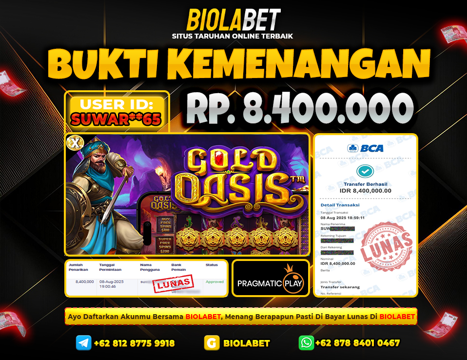 BIOLABET JACKPOT PRAGMATIC PLAY Rp.8.400.000,- LUNAS