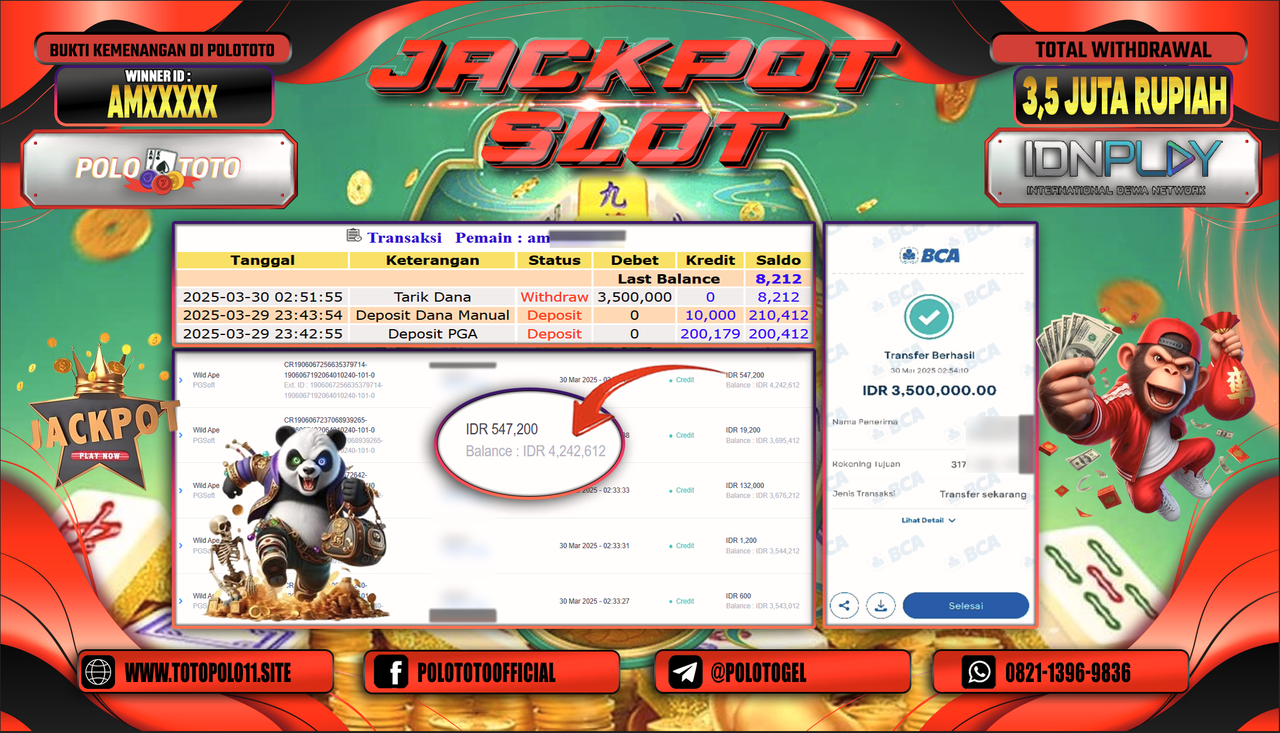 POLOTOTO JACKPOT SLOT WILD APE  Rp.3.500.000,-