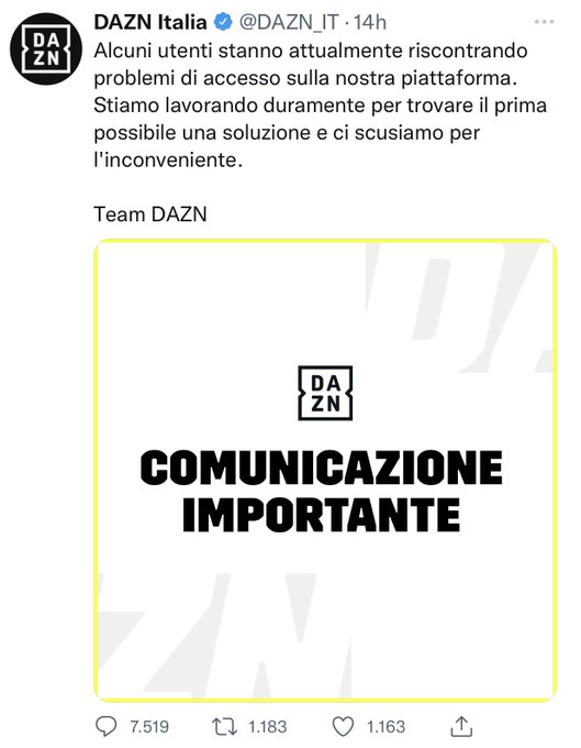 dazn italia comunicazione errore streaming calcio