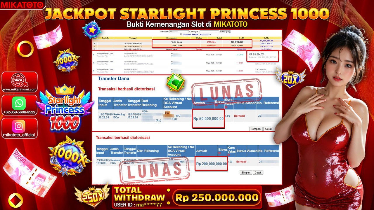🏆 SELAMAT KEPADA PEMENANG JACKPOT DI  Starlight Princess 1000 250,000,000🏆