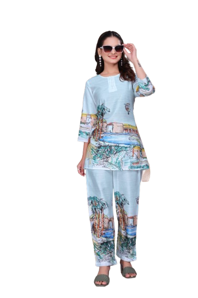 BLUMAIRE Trendy Co-Ord Set for Women | Stylish Printed Kurti with Pant | Casual & Office Wear Outfit, XXL