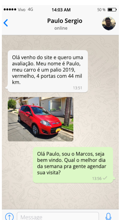 Conversa de WhatsApp com Paulo Sergio sobre avaliação do carro