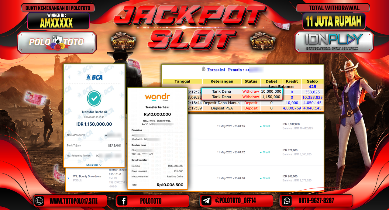 POLOTOTO JACKPOT SLOT WILD BOUNTY SHOWDOWN Rp.11.150.000,-