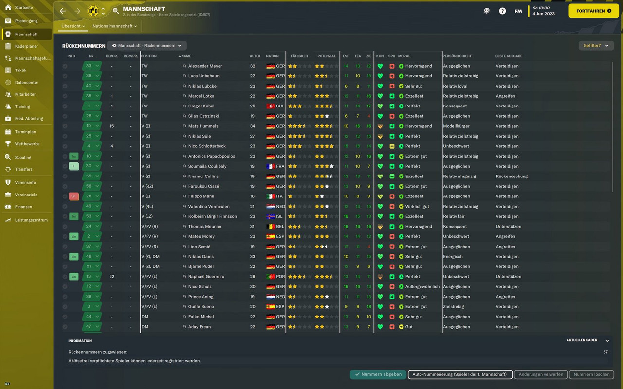 Mannschaft - Rückennummern