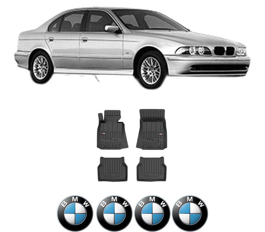 Set covorase presuri BMW Seria 5 (E39) din 1995-2003, auto, din cauciuc thermoplastic, 4 Stickere auto cu BMW Seria