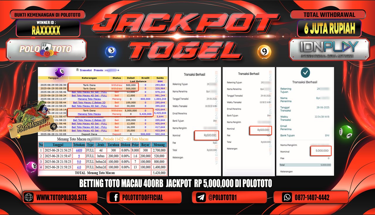 POLOTOTO JACKPOT TOGEL TOTO MACAU Rp.6.000.000,-