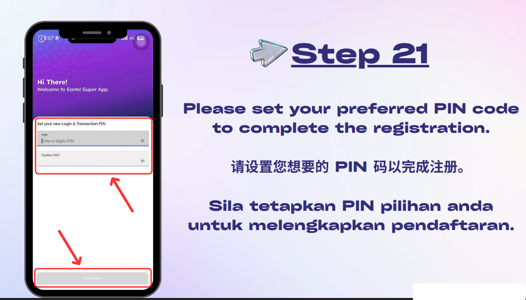 Buat PIN peribadi Eastel