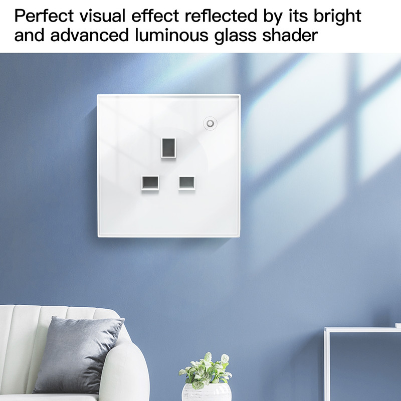Moes Luxury 3 Pin Square Smart Socket (UK Standard) – 16A 220-240V | Black & White Glass Panel thumbnail 7 - Smart Switch Lanka