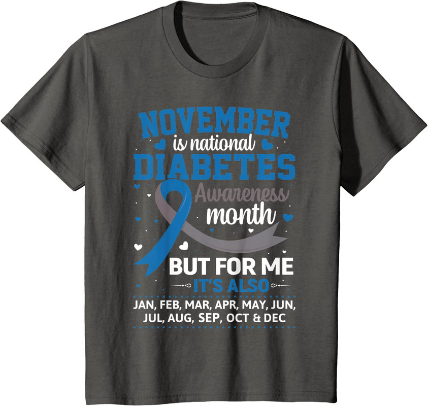 November Is Diabetes Awareness Month Ribbon Youth Unisex T-shirt - Picture 3 of 6