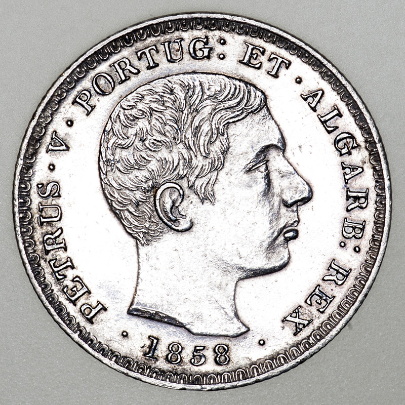 500 reis Portugal. Pedro V 1858 (tercer tipo) PAS6517