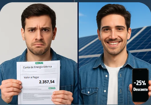 Comparativo de conta de luz antes e depois da Solara