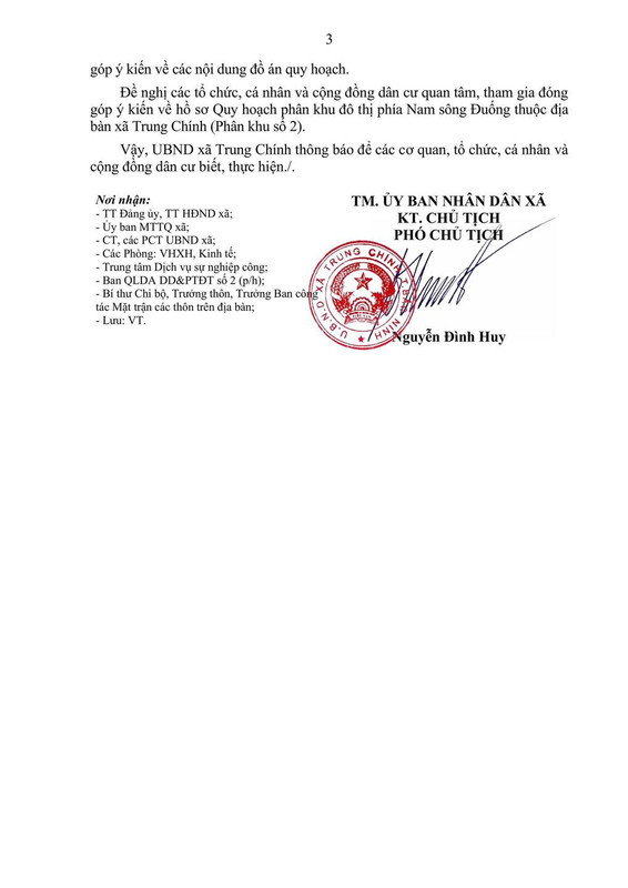 UBND xa Trung Chinh 03 Bắc Ninh: xã Trung Chính lấy ý kiến người dân về Đồ án Quy hoạch đô thị phía Nam sông Đuống (phân khu 2)