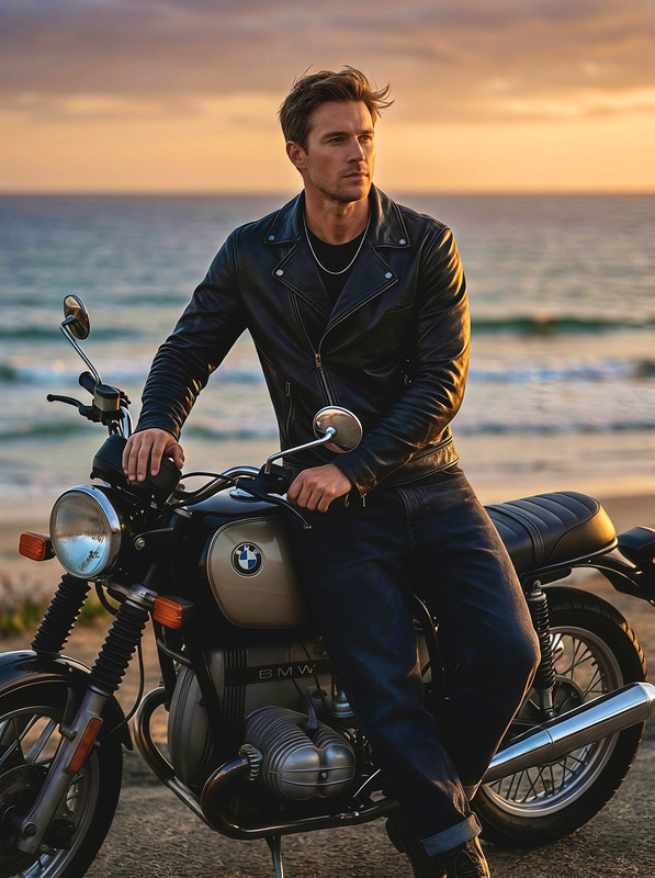 Golden Hour Coastal Moto Portrait