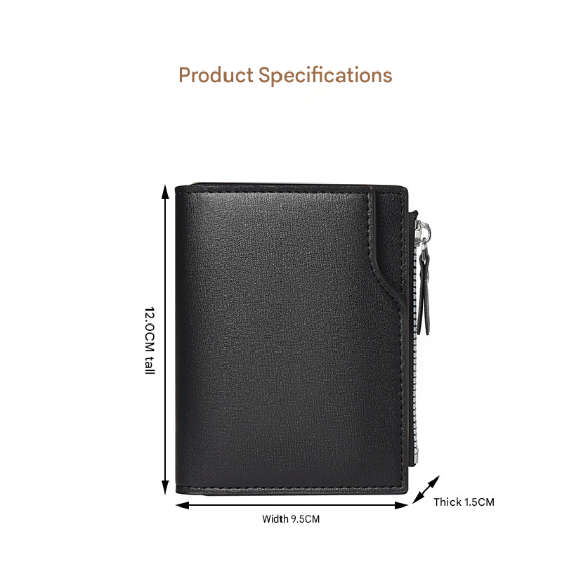 Coffee color Men's Compact Wallet – Multi-Card Holder with Zippered Coin Pocket, 13 Card Slots, Lightweight and Durable Design
