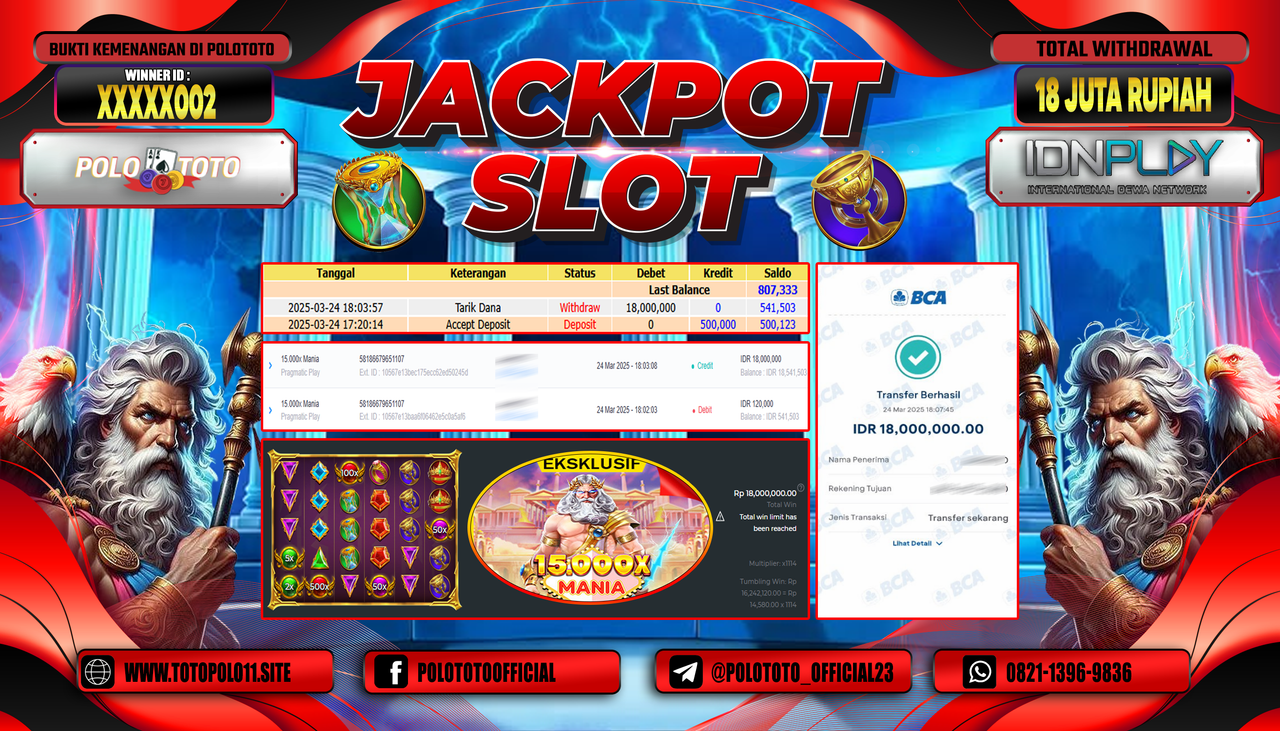 POLOTOTO JACKPOT SLOT 15.000X MANIA Rp.18.000.000,-