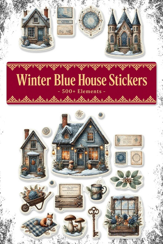 Winter Blue House Stickers 9vl2cn