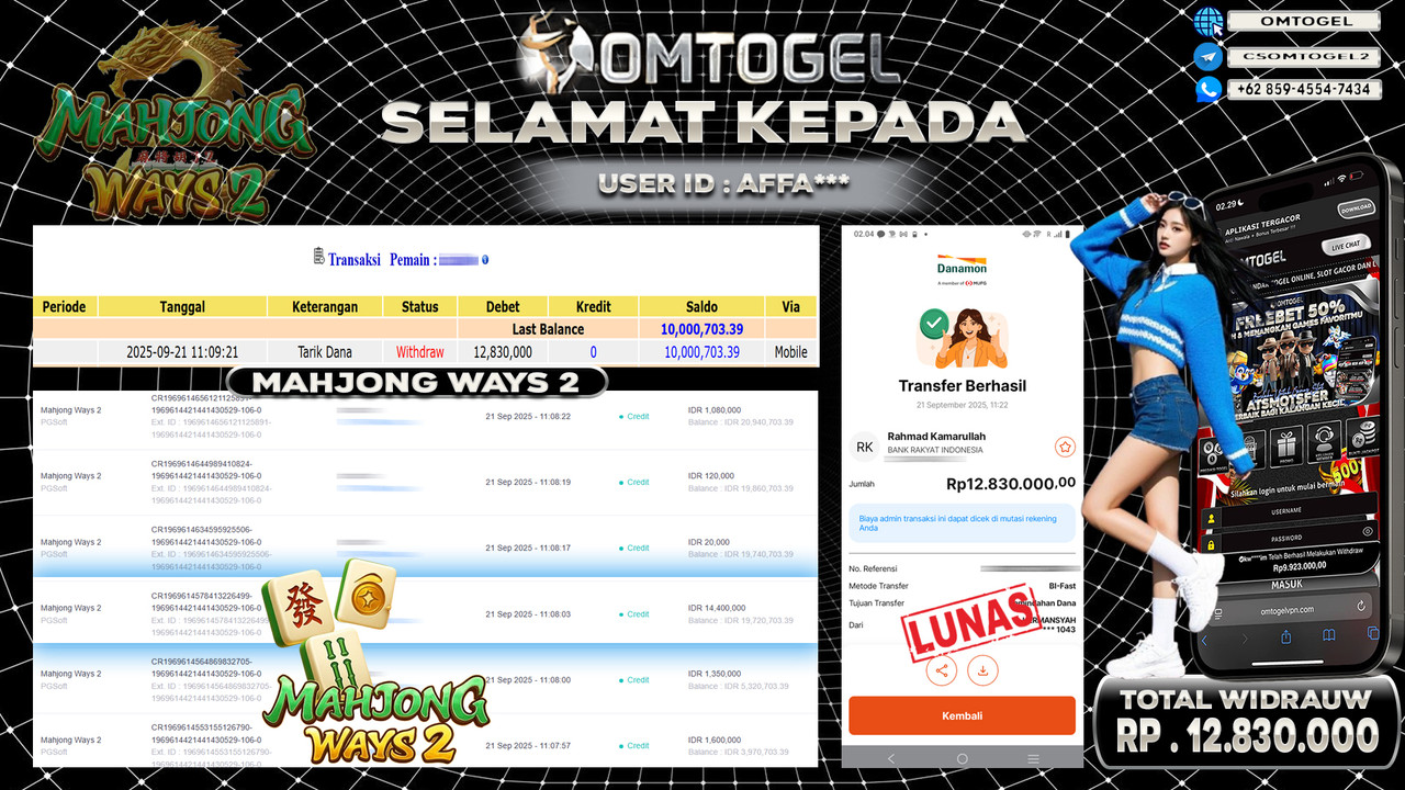 OMTOGEL JACKPOT PGSOFT MAHJONG WAYS 2 12 JUTA DI BAYAR LUNAS ,-