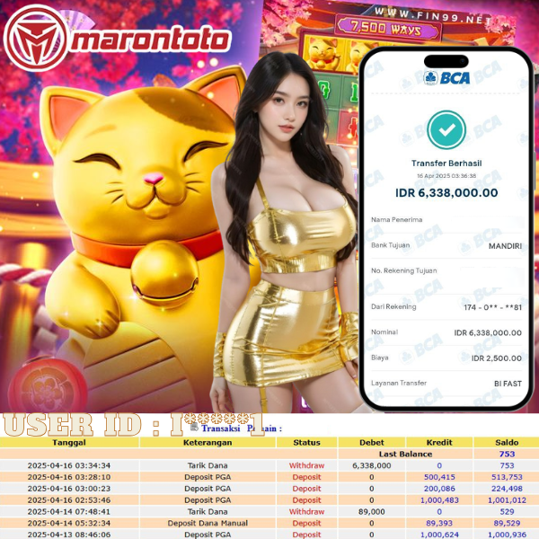 Bukti Kemenangan Member Marontoto Sebesar 6,338,000 JuTa