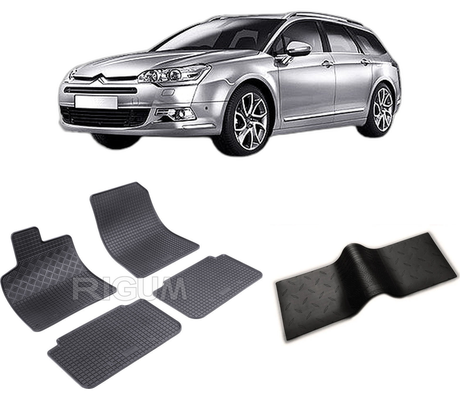 Set covorase auto CITROEN C5 I din 2000-2008, cu covoras tunel median, CAROSERIE COMBI, Presuri cauciuc 100%, compatibil cu autoturismul CITROEN C5 I, Rigum