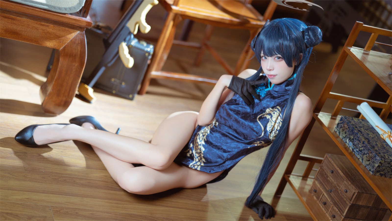 三無人型 COS 二次元：蔚蓝档案龙华妃咲旗袍写真（42P／407M）插图5