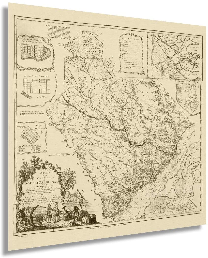 1773 Map of South Carolina - Vintage South Carolina USA Wall Art Poster Print - Picture 18 of 24