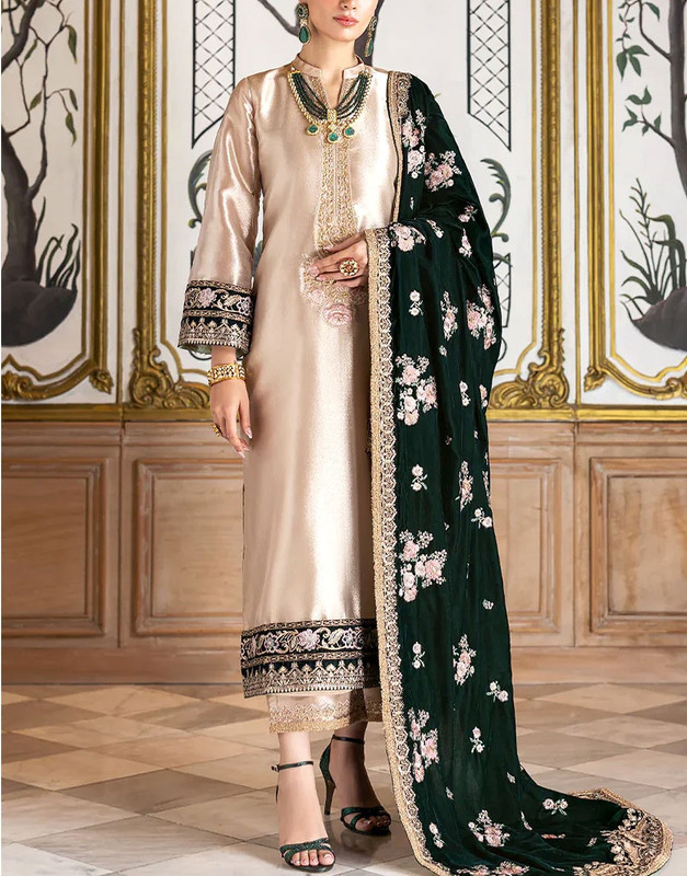Heavy Embroidered Masoori Bridal Suit | Luxury Velvet Shawl (4 Side Border)