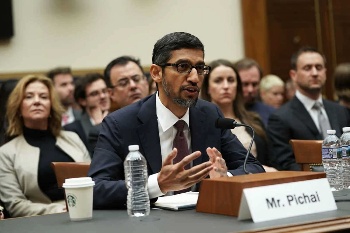 Sundar Pichai explaining why google image search 'idiot' brings up Donald Trump's pictures