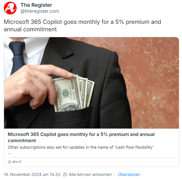 Aufpreise für monatliche Copilot 365-Buchung