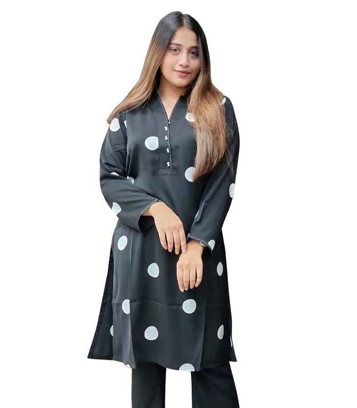 V Neck Exclusive Feme Kurti : Green Polka Print (Copy)