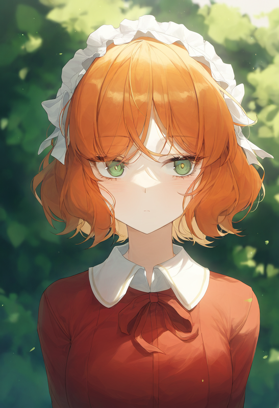 depth of field, 1girl, ishmael (limbus company), short hair, orange hair, {{gree s-2961435816