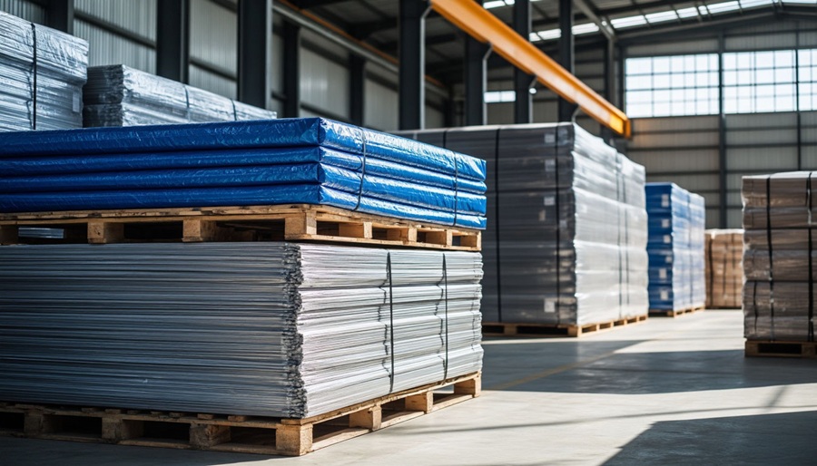 Упакованные в брезент строительные материалы