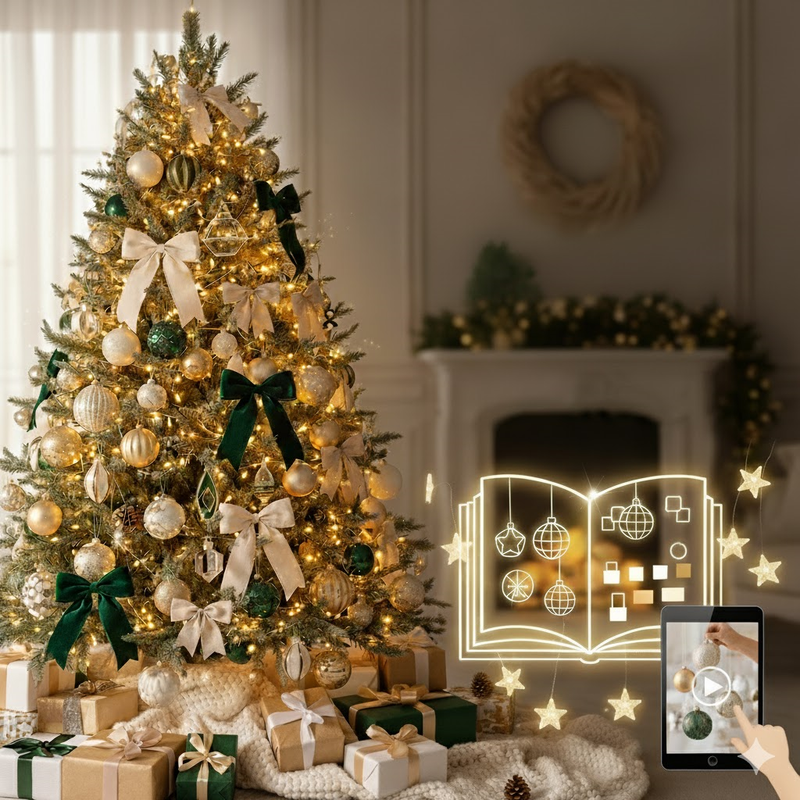 Elegant Christmas tree in a warm living room