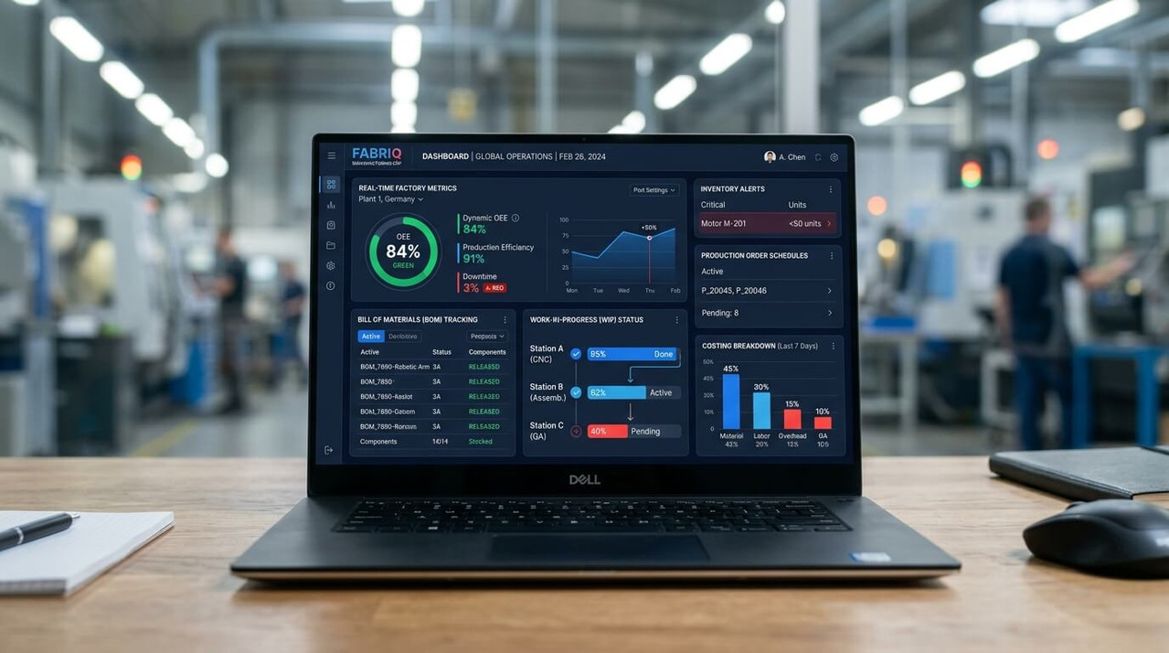 Manufacturing ERP Software in Bangladesh Dashboard - Real-Time Production, BOM and WIP Control Panel MM IT SOFT LTD