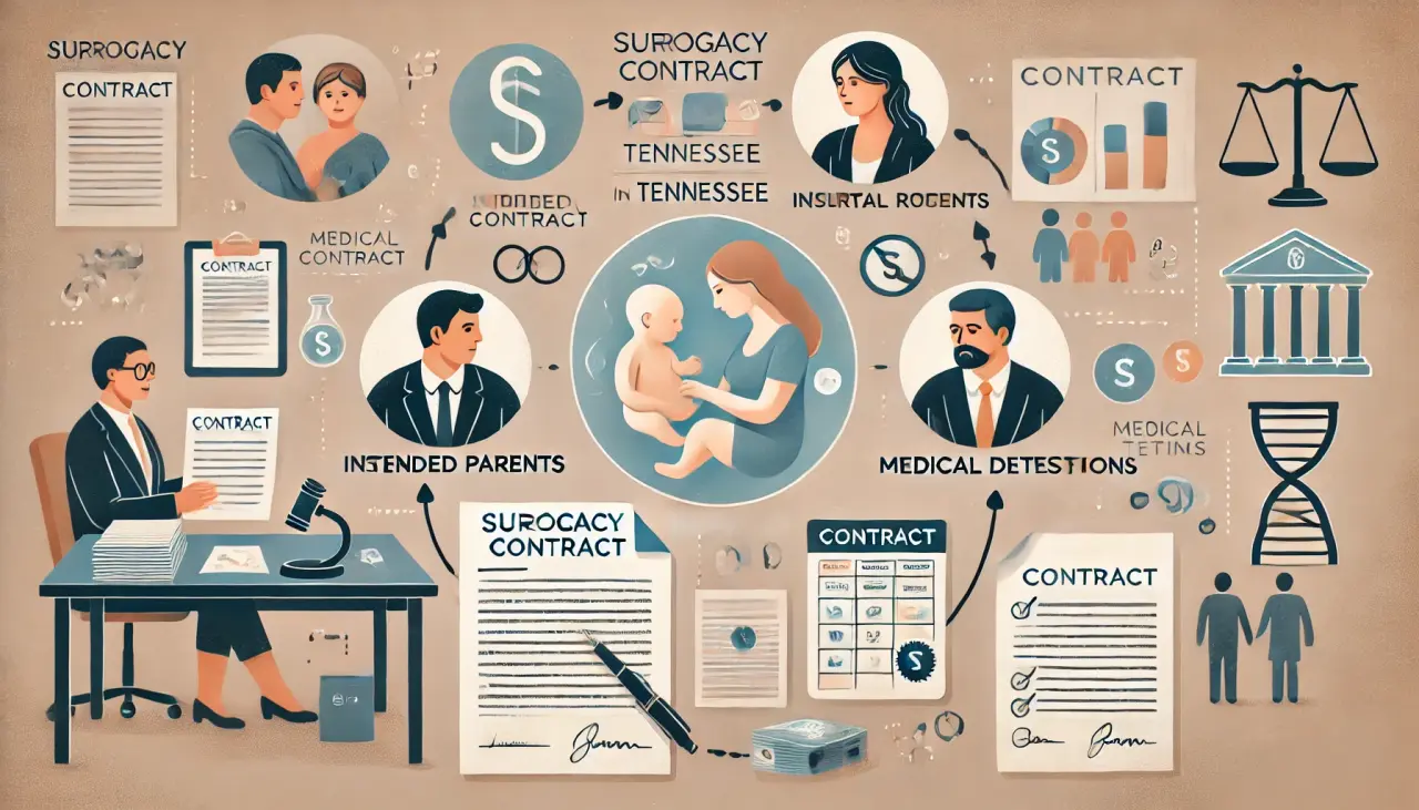 Illustration of surrogacy contracts in Tennessee, covering parental rights, medical decisions, and compensation agreements.