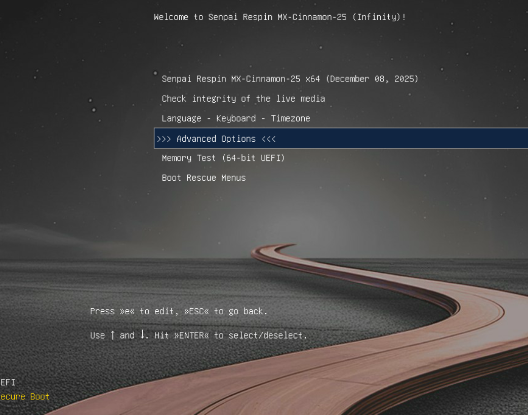 Grub en ISO UEFI de Cinnamon