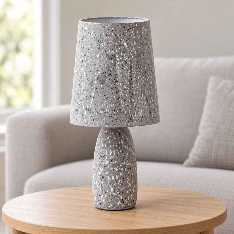 NEST - Lampe de Chevet avec Abat-Jour et Pied Effet Terrazzo - Gris 2