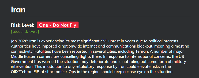 Iran Risk Level: One - Do Not Fly/Nivel de riesgo: Uno - No - Seguridad y Situación Política en Irán