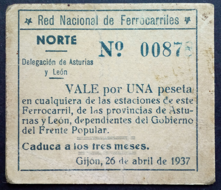1 Peseta. Red Nacional de Ferrocarriles-Norte, 1937 1-Pta-Anv-Colecci-n-Bueno
