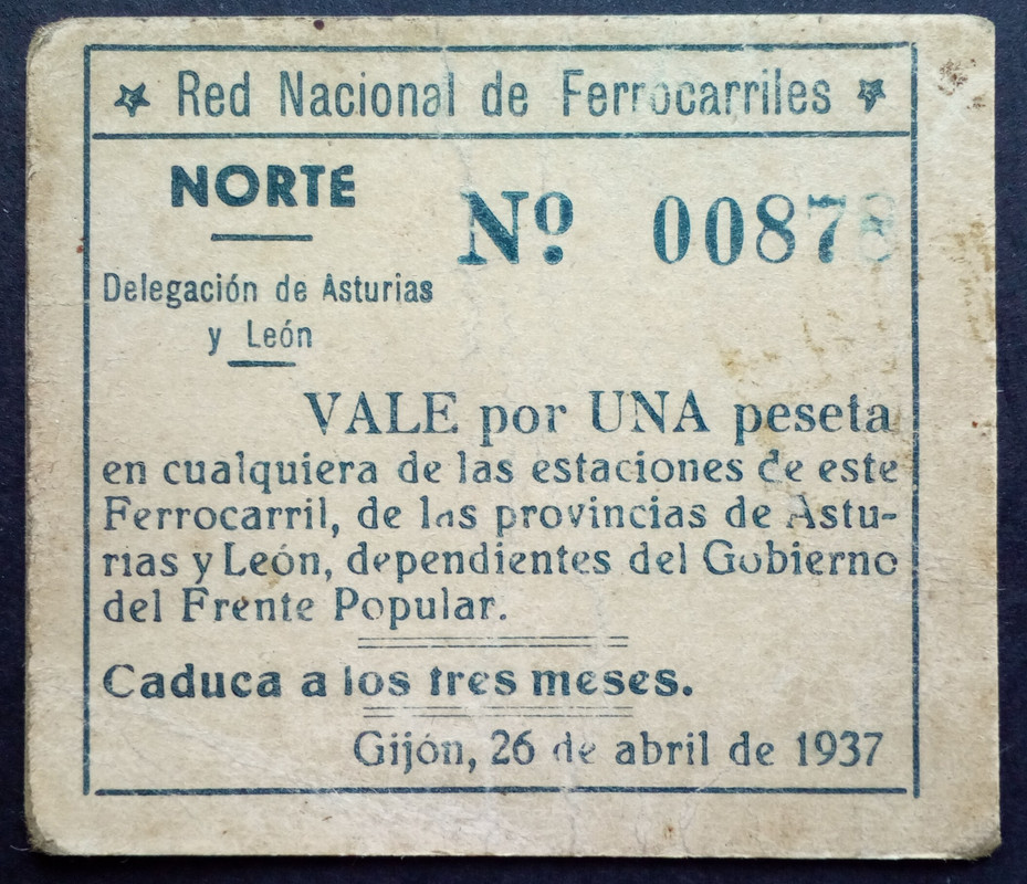 1 Peseta. Red Nacional de Ferrocarriles-Norte, 1937